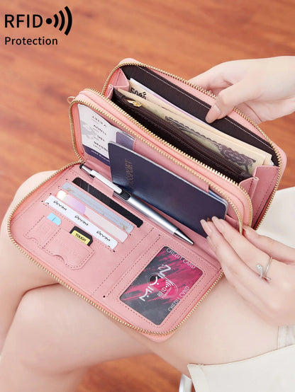 RFID Blocking Travel Passport Wallet – Large Capacity Double Zipper Organizer