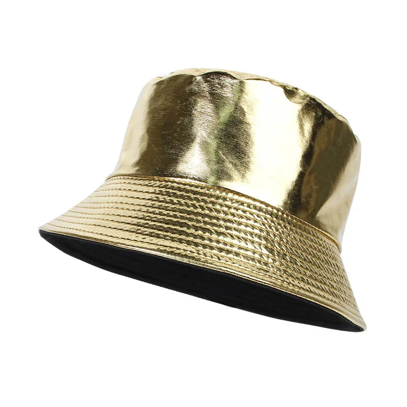 Shiny PU Leather Bucket Hat – Unisex Waterproof Cap
