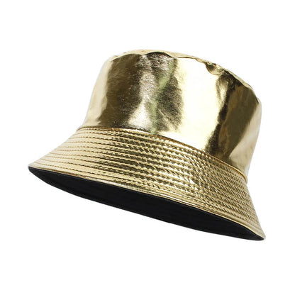 Shiny PU Leather Bucket Hat – Unisex Waterproof Cap