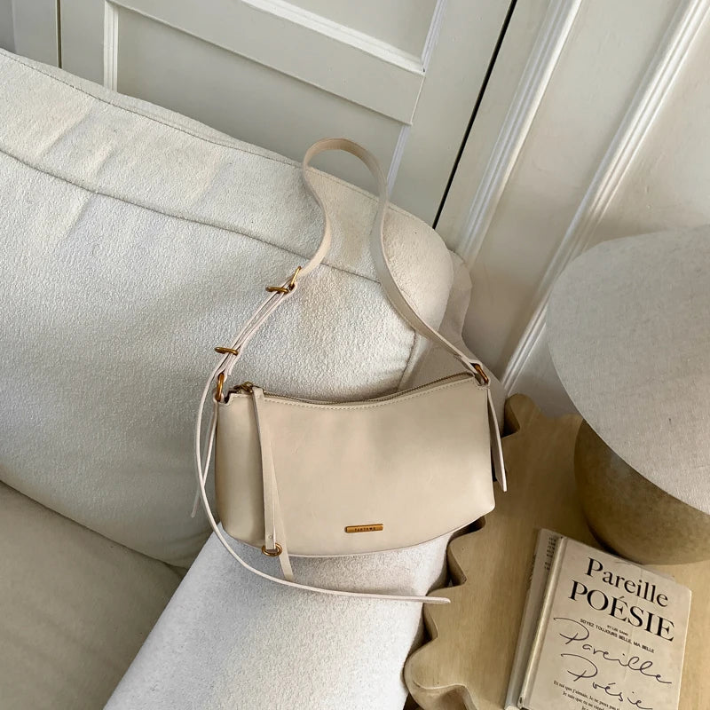 Moods Half-Moon Crossbody Bags Women Soft Vegan Leather Solid Color Underarm Shoulder Hobo Bag