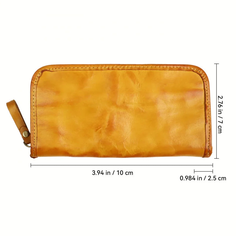 Genuine Leather Long Wallet – Vintage Zipper Clutch for Men & Women
