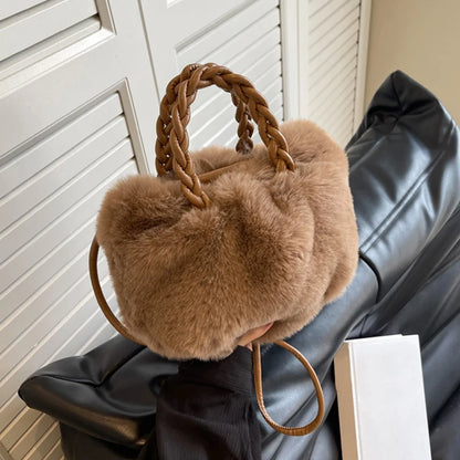 Women's Fluffy Plush Handbag – Soft Cloud Drawstring Shoulder Bag