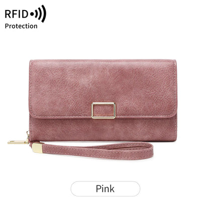 RFID Blocking Trifold Wallet for Women – Vintage Multifunction Long Cardholder