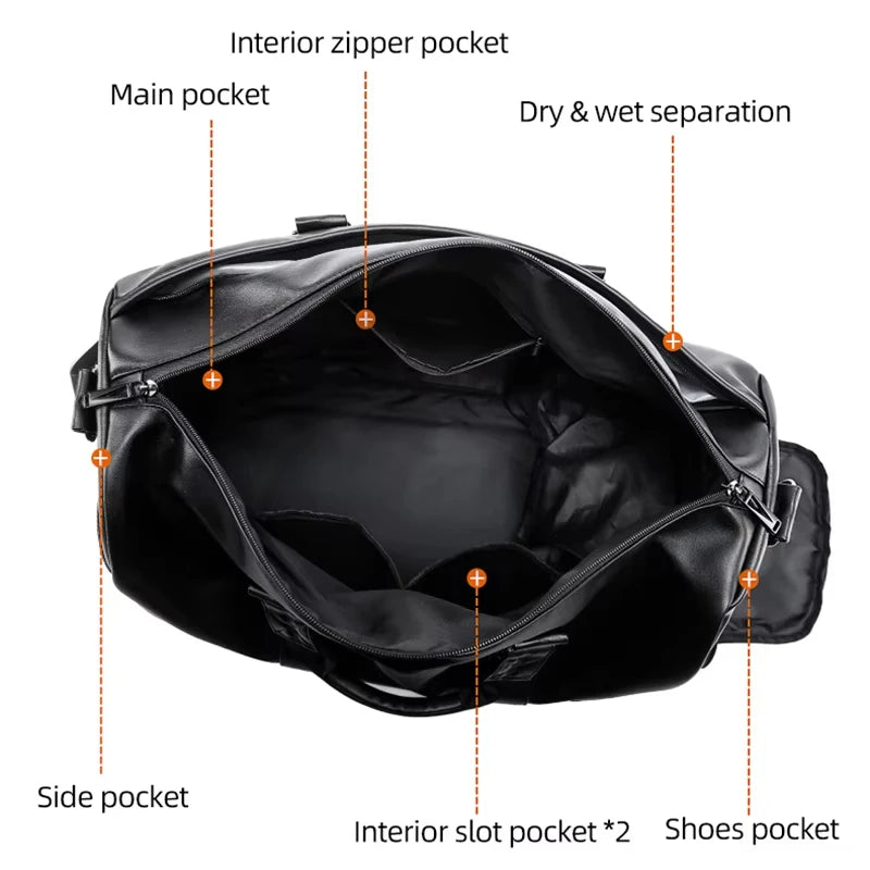 PU Leather Gym Bag for Men – Sports Duffel with Shoe Compartment