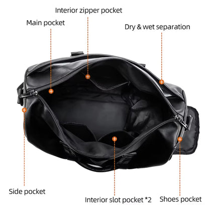PU Leather Gym Bag for Men – Sports Duffel with Shoe Compartment