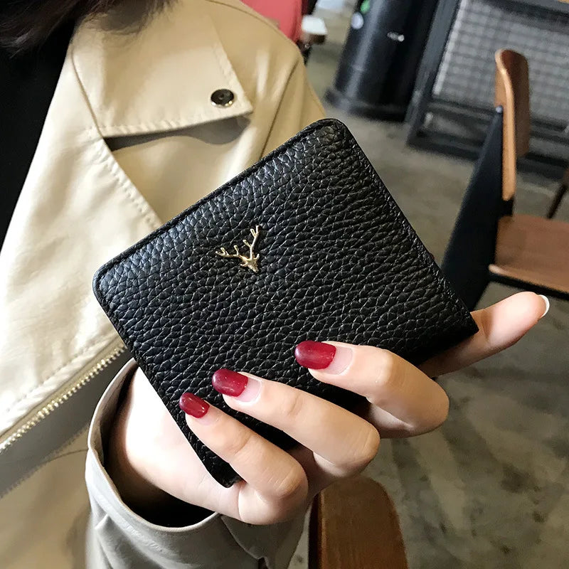 Women's Genuine Leather Small Wallet – Deer Button Bifold Purse