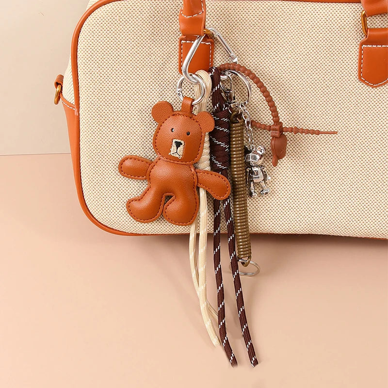 Little Bear Leather Keychain Pendant – Woven Rope Bag Charm