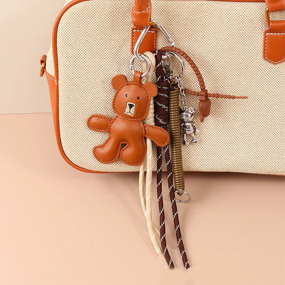 Little Bear Leather Keychain Pendant – Woven Rope Bag Charm