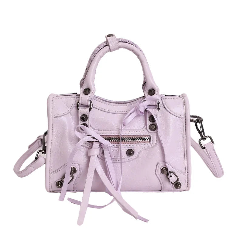 Motorcycle-Style Women's Crossbody Handbag with Tassel Detail