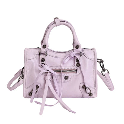 Motorcycle-Style Women's Crossbody Handbag with Tassel Detail