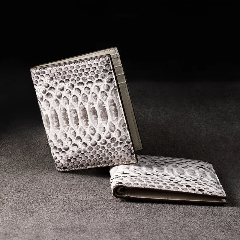 Python Skin Genuine Leather Bifold Wallet – Multi Card Slots