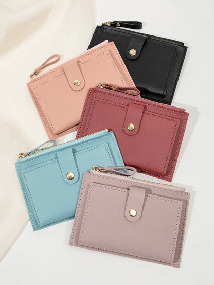 Slim Bifold Card Wallet for Women with Zipper