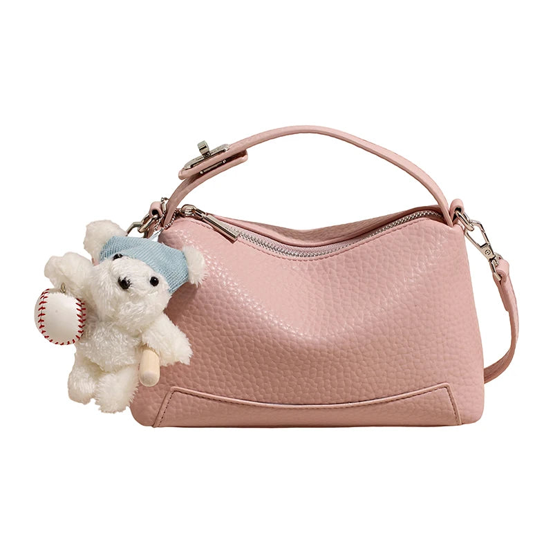 Soft Leather Shoulder Bag – Women's Crossbody Handbag with Charm