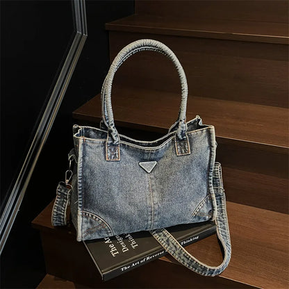 Trendy Summer Large Capacity Denim Shoulder Bag Korean Design Casual Minimalist Crossbody Versatile