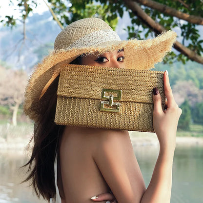 Straw Woven Clutch Bag – Women's Raffia Crochet Beach Purse