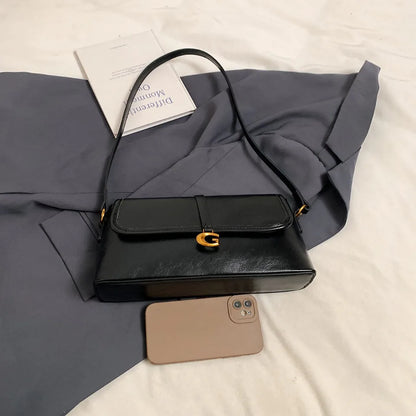 Retro Oil PU Leather Shoulder Bag for Women – Underarm Purse