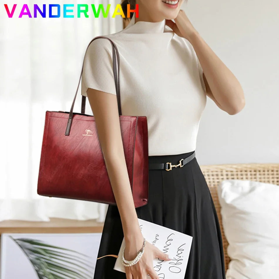 Large Capacity Leather Tote Shoulder Bag for Women