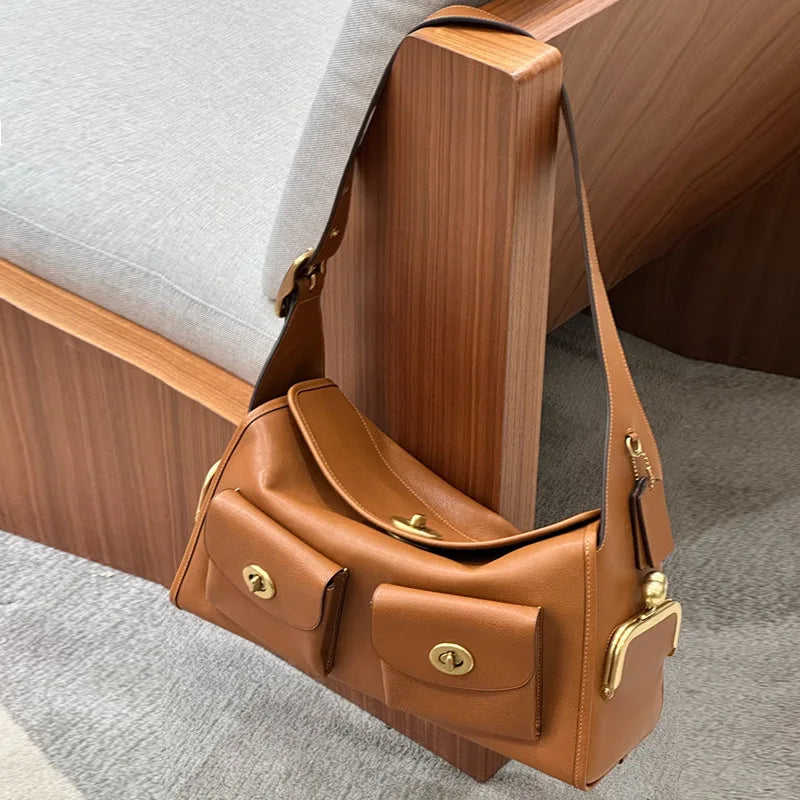 Women Lady Pu Leather Bags Big Capacity Vintage Style Shoulder Hand Zipper Closure Multi Pocket