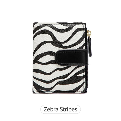 Animal Print Small Bifold Wallet for Women with Zipper