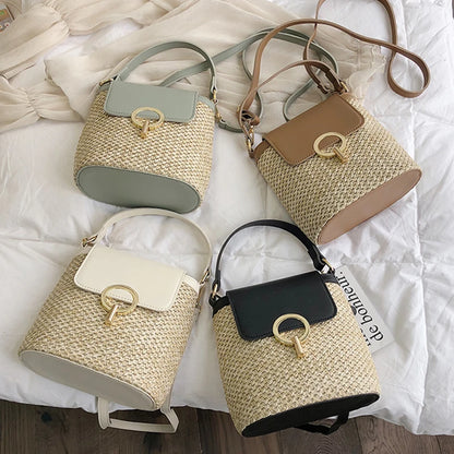 Straw Bucket Bag Women's Summer Crossbody Handbag
