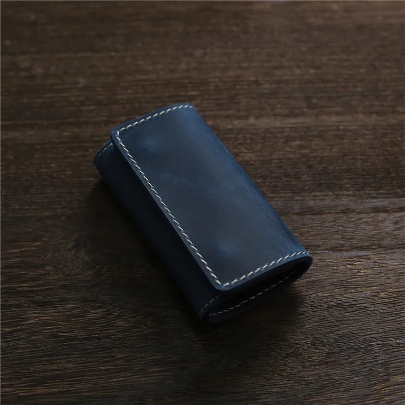 Leather Key Holder Card Case – Handmade Vintage Men's Keychain Wallet