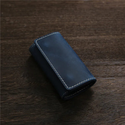 Leather Key Holder Card Case – Handmade Vintage Men's Keychain Wallet
