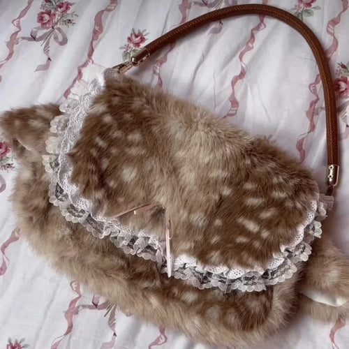 Kawaii Plush Crossbody Bag – Cute Fuzzy Deer Handbag for Women