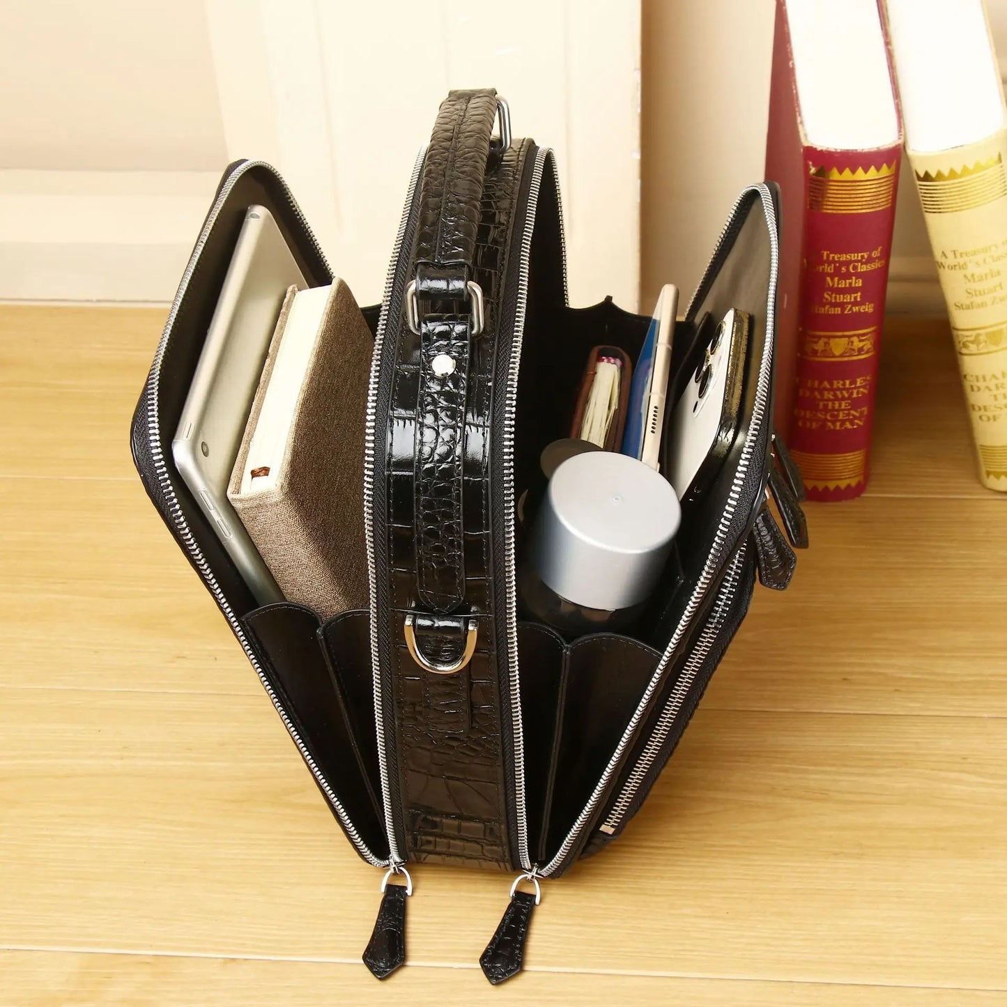 Alligator Pattern Genuine Leather Men's Messenger Bag – Business Briefcase