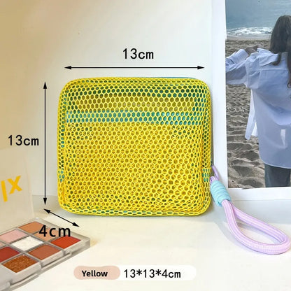 Mesh Beach Pouch with Wrist Strap – Clear Travel Cosmetic Bag