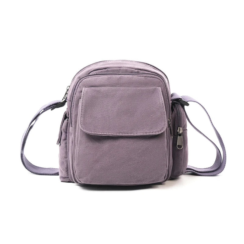 Mini Canvas Crossbody Bag for Women – Multi-Pocket Shoulder Purse