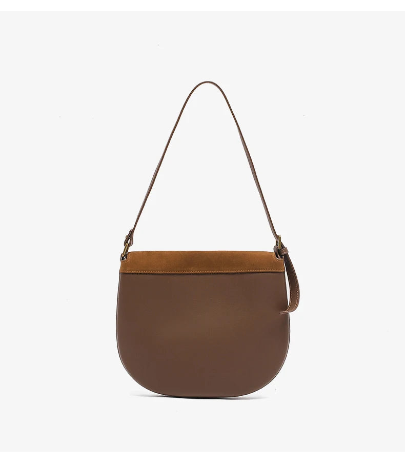 Genuine Leather Saddle Bag – Women's Large Capacity Crossbody with Gold Buckle