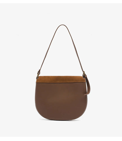 Genuine Leather Saddle Bag – Women's Large Capacity Crossbody with Gold Buckle