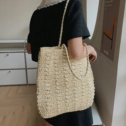 Large Straw Tote Bag Women's Handmade Bohemian Shoulder Bag