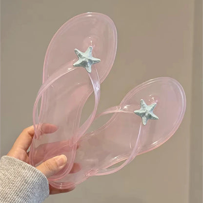 Transparent Crystal Women's Sandals – Korean Sweet Style Beach Flip-Flops
