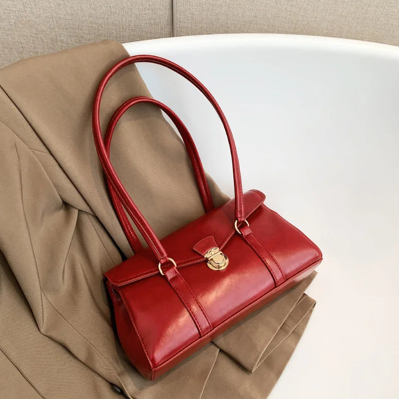 Retro PU Leather Shoulder Bag – Women's Vintage Underarm Tote