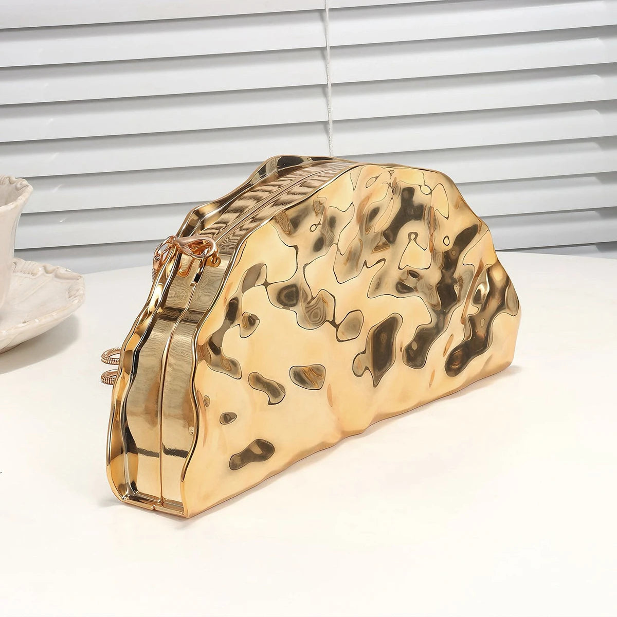 Metallic Acrylic Scallop Evening Clutch Bag for Women – Luxury Half-Moon Purse