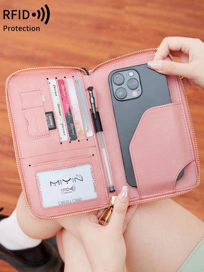 RFID Travel Passport Wallet with Card Slots & ID Window
