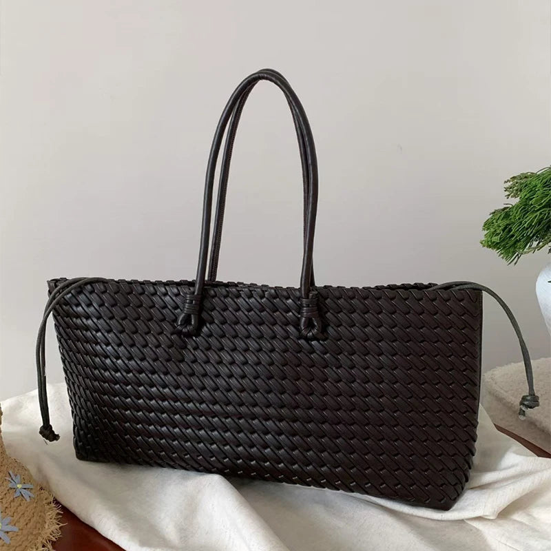 Woven PU Leather Tote Bag – Women's Slouchy Hobo Satchel