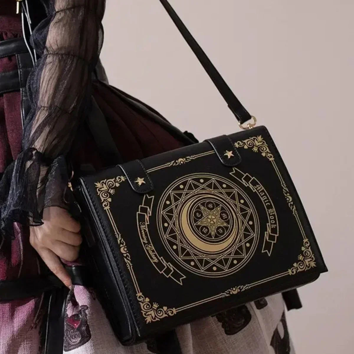 Gothic Magic Book Shoulder Bag – Y2K Aesthetic Crossbody Purse