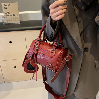 Mini Leather Cylinder Bag – Rivet Crossbody Handbag for Women