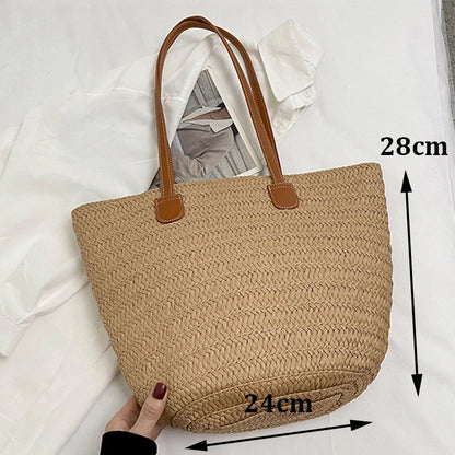 Handmade Straw Woven Round Beach Tote Bag