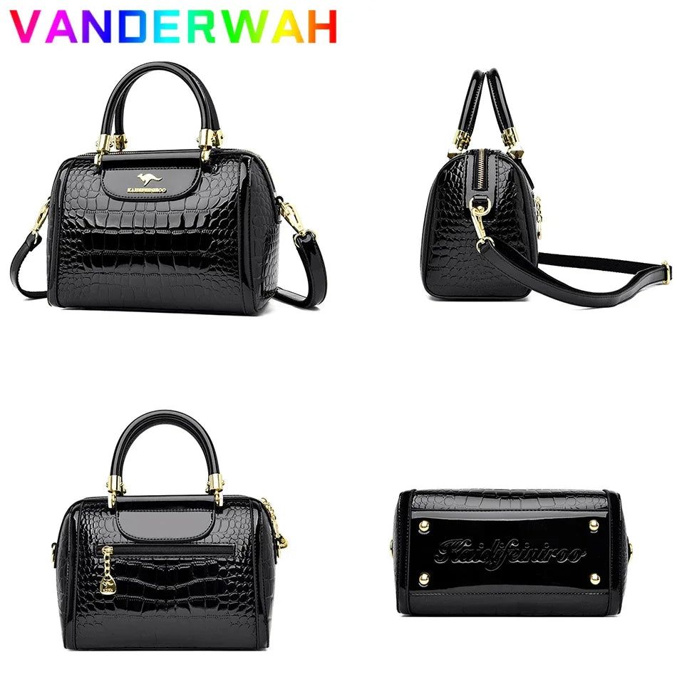 Crocodile Pattern Patent Leather Handbag – Women's Shoulder Crossbody Bag