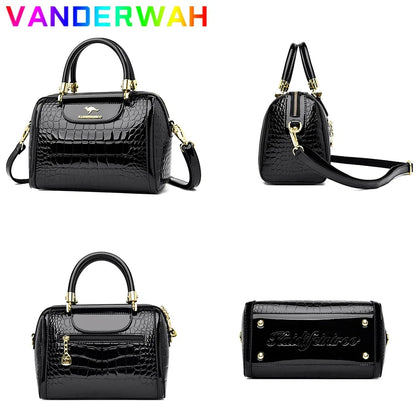 Crocodile Pattern Patent Leather Handbag – Women's Shoulder Crossbody Bag