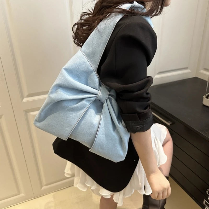 Bowknot Denim Shoulder Bag – Women's Casual Handbag