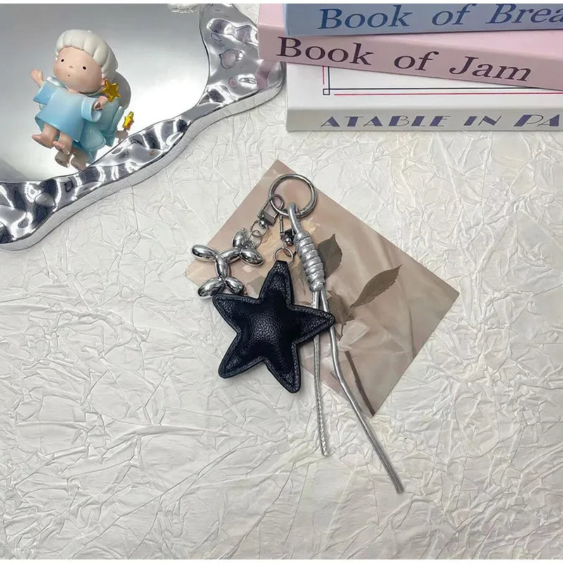 Leather Star Bag Pendant Keychain with Puppy Charm