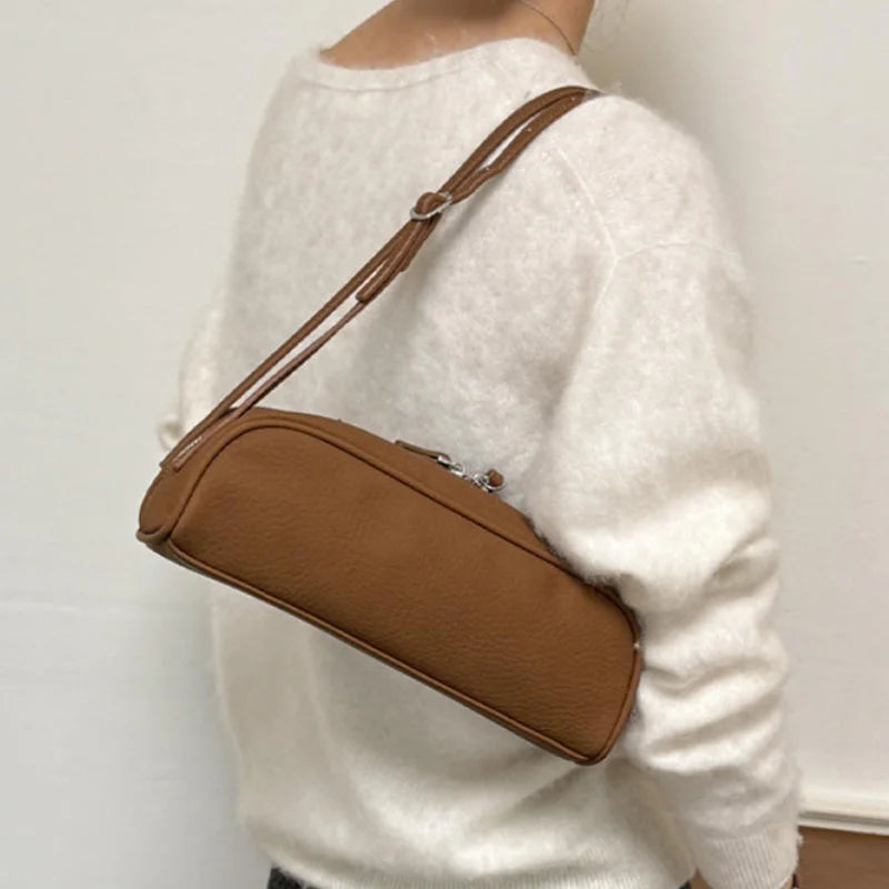 Lychee Texture Shoulder Bag – Korean Minimalist Underarm Bag for Women
