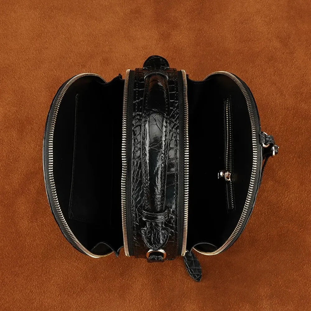 Crocodile Leather Small Round Bag – Women's Crossbody Handbag