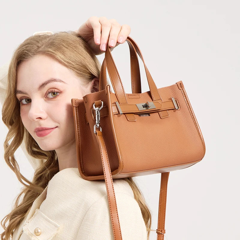 Genuine Leather Tote Bag – Luxury Cowhide Shoulder Handbag