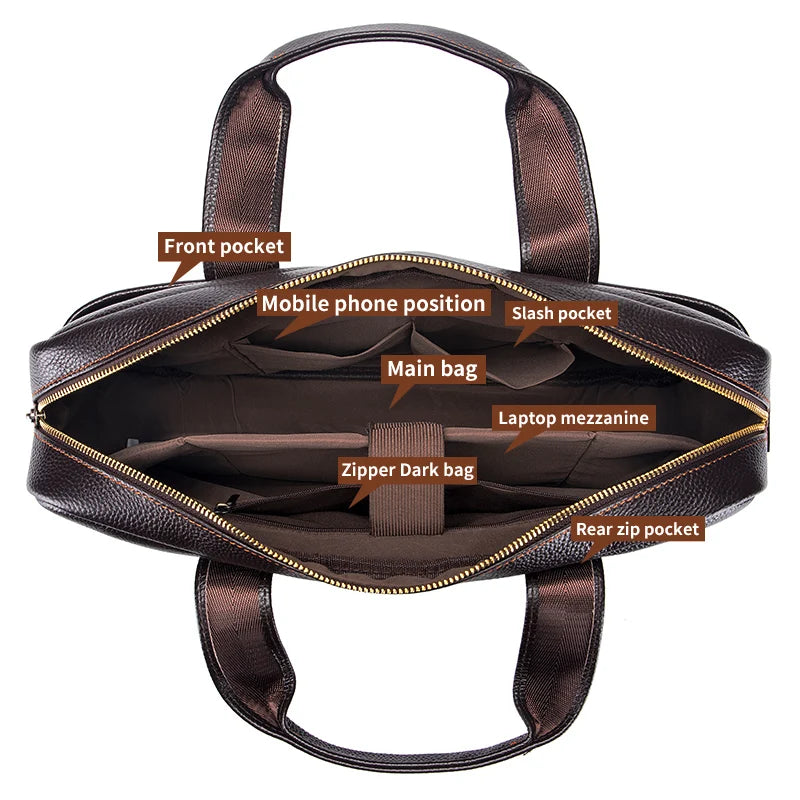 14-Inch Genuine Leather Men's Laptop Briefcase Bag
