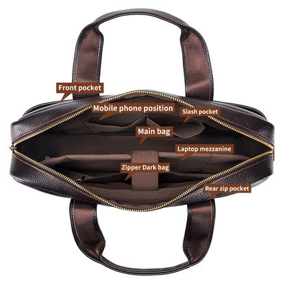 14-Inch Genuine Leather Men's Laptop Briefcase Bag